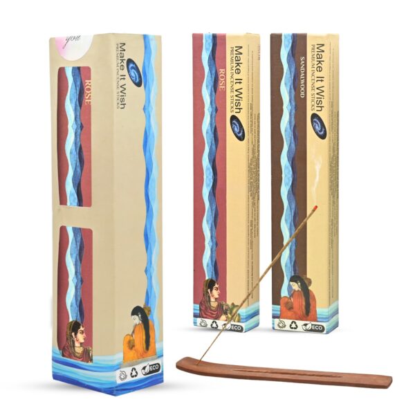 Pack of 2 Natural Incense Sticks| Rose & Sandalwood |Free Wooden Stand |Sulpher & Charcoal Free |100% Organic